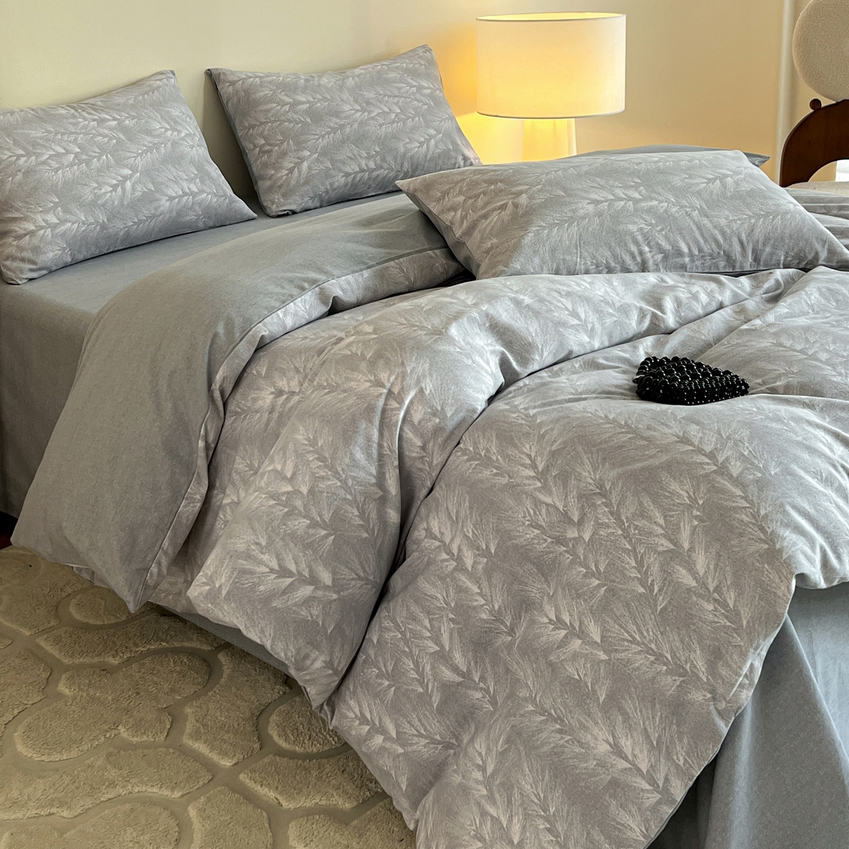 91家纺网 家纺一手货源 找家纺 盛馨家纺 2025新款秋冬复古北欧风百分百棉全棉纯棉磨毛加厚纯棉磨毛四件套 丰收季节-灰