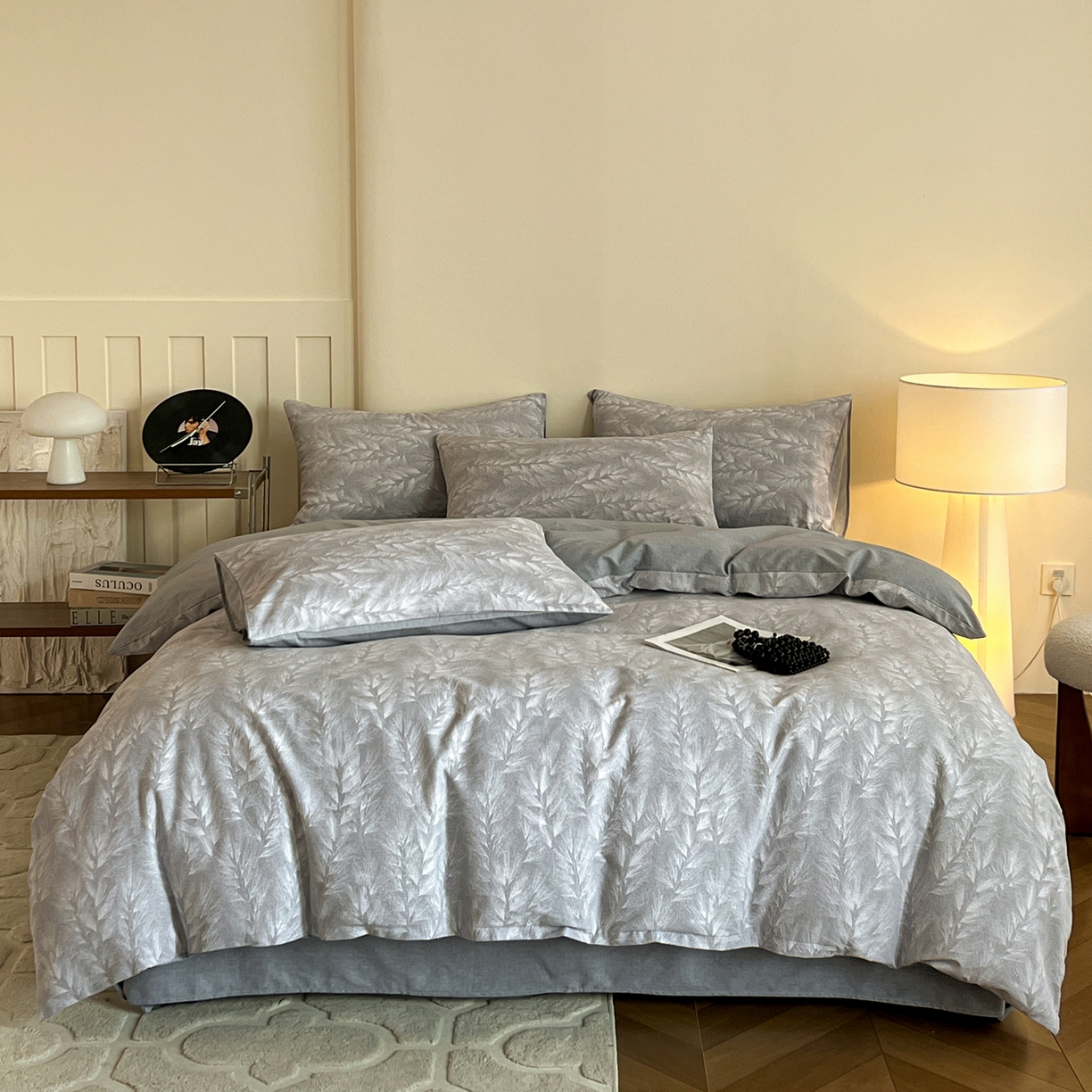 91家纺网 家纺一手货源 找家纺 盛馨家纺 2025新款秋冬复古北欧风百分百棉全棉纯棉磨毛加厚纯棉磨毛四件套 丰收季节-灰