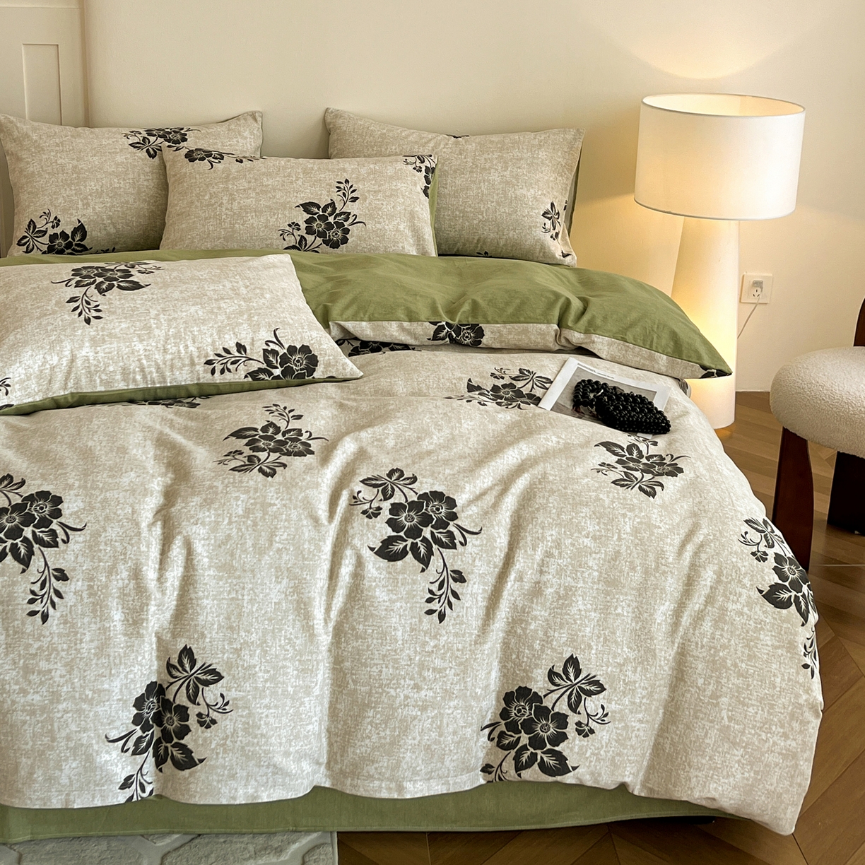 91家纺网 家纺一手货源 找家纺 盛馨家纺 2025新款秋冬复古北欧风百分百棉全棉纯棉磨毛加厚纯棉磨毛四件套 梦里寻花