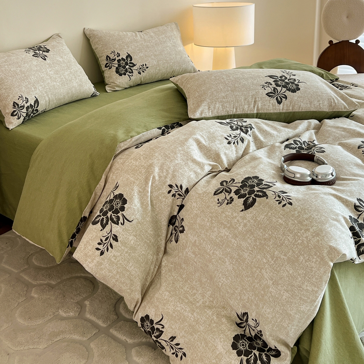 91家纺网 家纺一手货源 找家纺 盛馨家纺 2025新款秋冬复古北欧风百分百棉全棉纯棉磨毛加厚纯棉磨毛四件套 梦里寻花