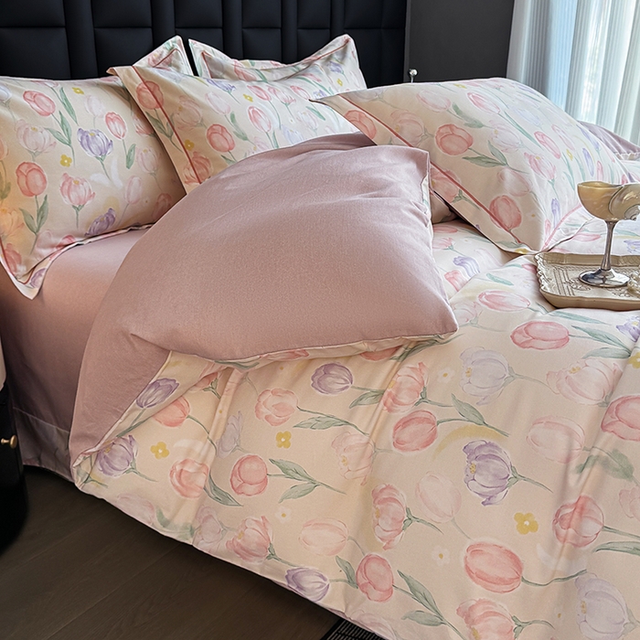 91家纺网 家纺一手货源 找家纺 金盛纺 2025新款全棉纯棉加厚磨毛印花四件套 春光郁金