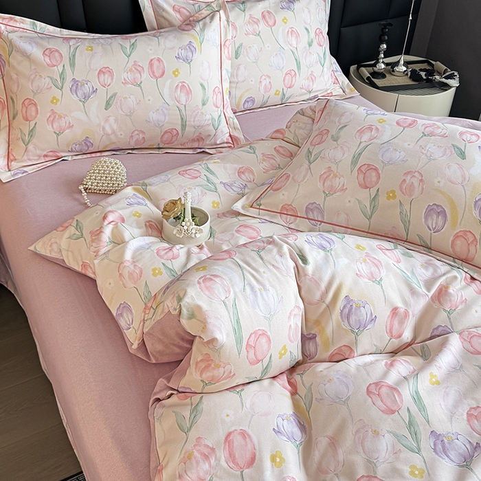 91家纺网 家纺一手货源 找家纺 金盛纺 2025新款全棉纯棉加厚磨毛印花四件套 春光郁金