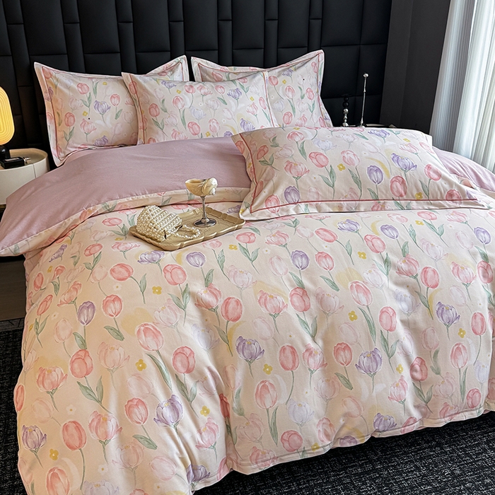 91家纺网 家纺一手货源 找家纺 金盛纺 2025新款全棉纯棉加厚磨毛印花四件套 春光郁金