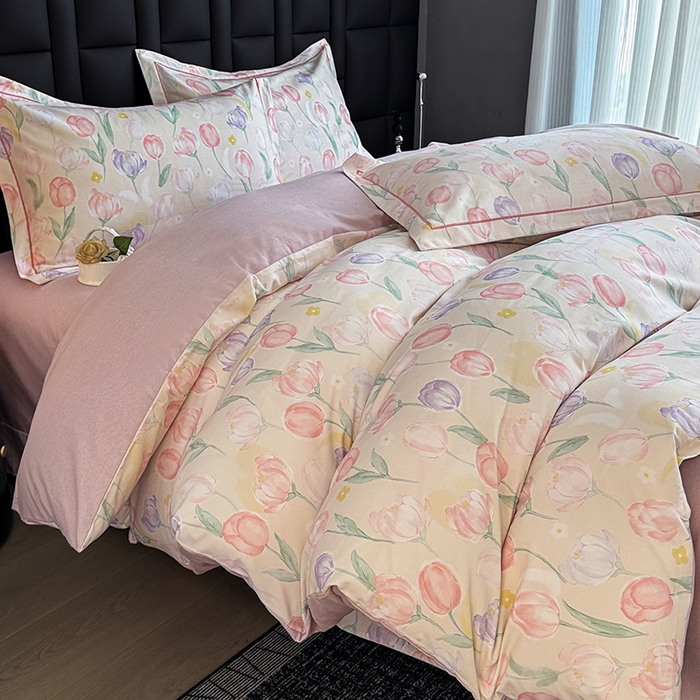 91家纺网 家纺一手货源 找家纺 金盛纺 2025新款全棉纯棉加厚磨毛印花四件套 春光郁金