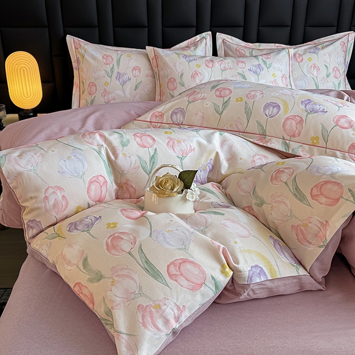 91家纺网 家纺一手货源 找家纺 金盛纺 2025新款全棉纯棉加厚磨毛印花四件套 春光郁金