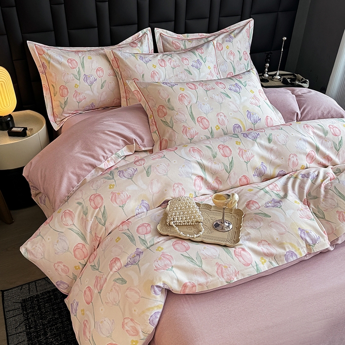 91家纺网 家纺一手货源 找家纺 金盛纺 2025新款全棉纯棉加厚磨毛印花四件套 春光郁金