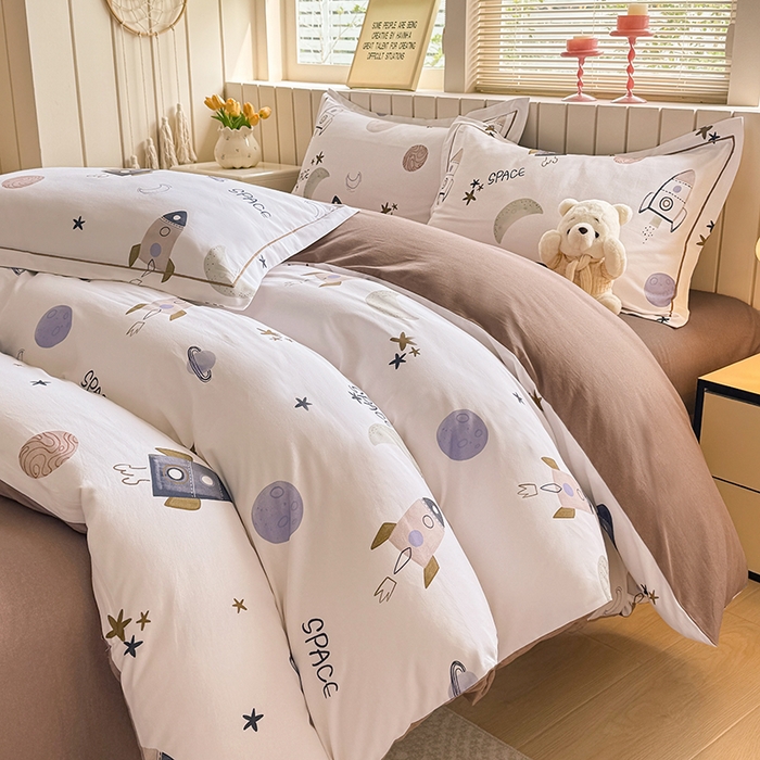 91家纺网 家纺一手货源 找家纺 金盛纺 2025新款全棉纯棉加厚磨毛印花四件套 太空漫步