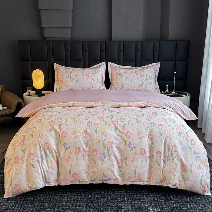 91家纺网 家纺一手货源 找家纺 金盛纺 2025新款全棉纯棉加厚磨毛印花四件套 春光郁金