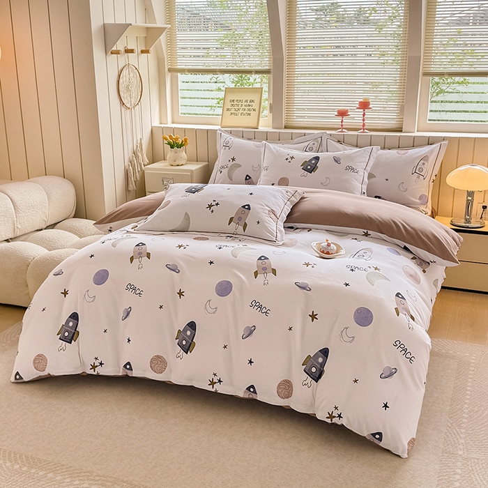 91家纺网 家纺一手货源 找家纺 金盛纺 2025新款全棉纯棉加厚磨毛印花四件套 太空漫步