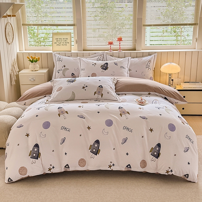 91家纺网 家纺一手货源 找家纺 金盛纺 2025新款全棉纯棉加厚磨毛印花四件套 太空漫步