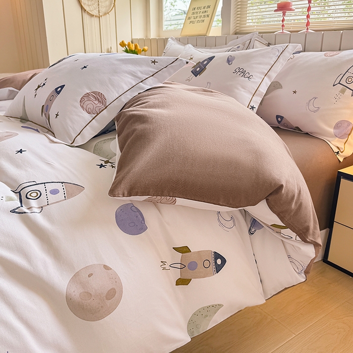 91家纺网 家纺一手货源 找家纺 金盛纺 2025新款全棉纯棉加厚磨毛印花四件套 太空漫步