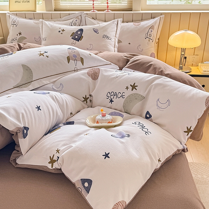 91家纺网 家纺一手货源 找家纺 金盛纺 2025新款全棉纯棉加厚磨毛印花四件套 太空漫步