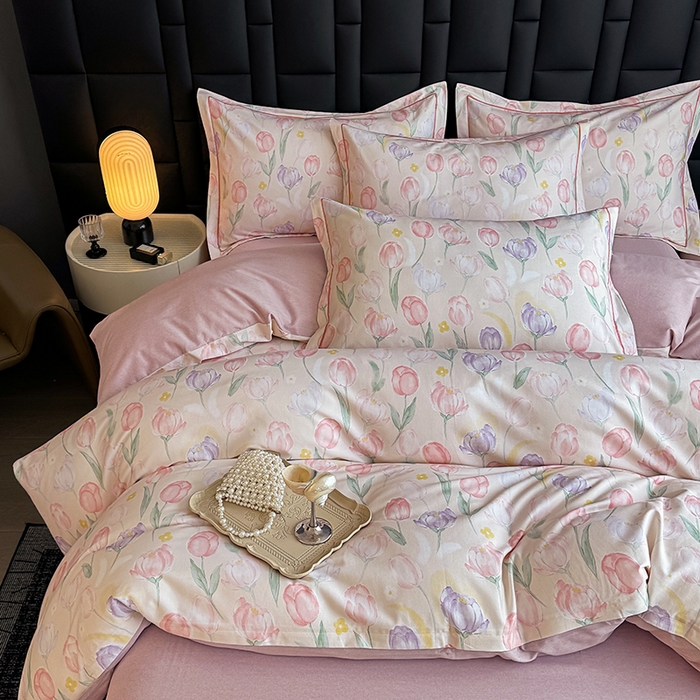 91家纺网 家纺一手货源 找家纺 金盛纺 2025新款全棉纯棉加厚磨毛印花四件套 春光郁金