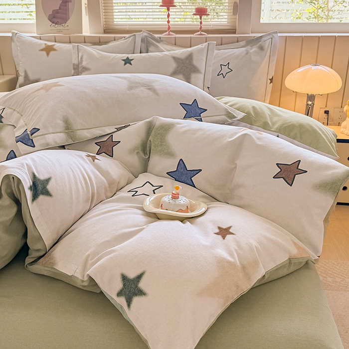 91家纺网 家纺一手货源 找家纺 金盛纺 2025新款全棉纯棉加厚磨毛印花四件套 星采