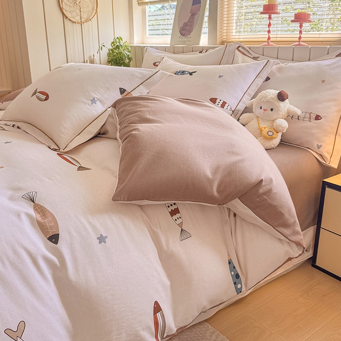 91家纺网 家纺一手货源 找家纺 金盛纺 2025新款全棉纯棉加厚磨毛印花四件套 渔趣