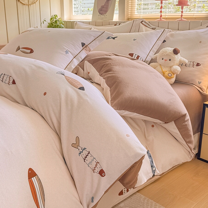 金盛纺 2025新款全棉纯棉加厚磨毛印花四件套 渔趣