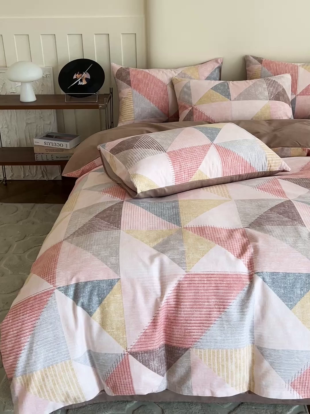 91家纺网 家纺一手货源 找家纺 盛馨家纺 2025新款秋冬复古北欧风百分百棉全棉纯棉磨毛加厚纯棉磨毛四件套 七彩格