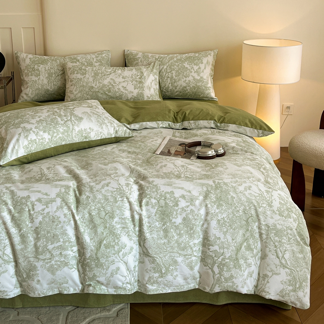 91家纺网 家纺一手货源 找家纺 盛馨家纺 2025新款秋冬复古北欧风百分百棉全棉纯棉磨毛加厚纯棉磨毛四件套 印象山水