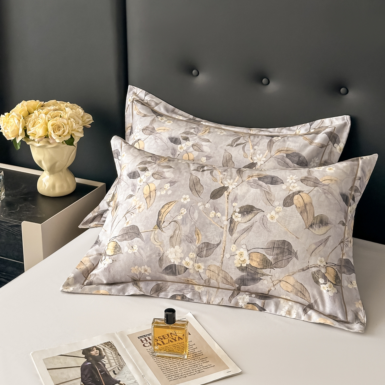 益利多 2025新款纯棉A类全棉枕套加厚磨毛印花两只装枕头套信封开口48x74/50x80 叶岚-咖