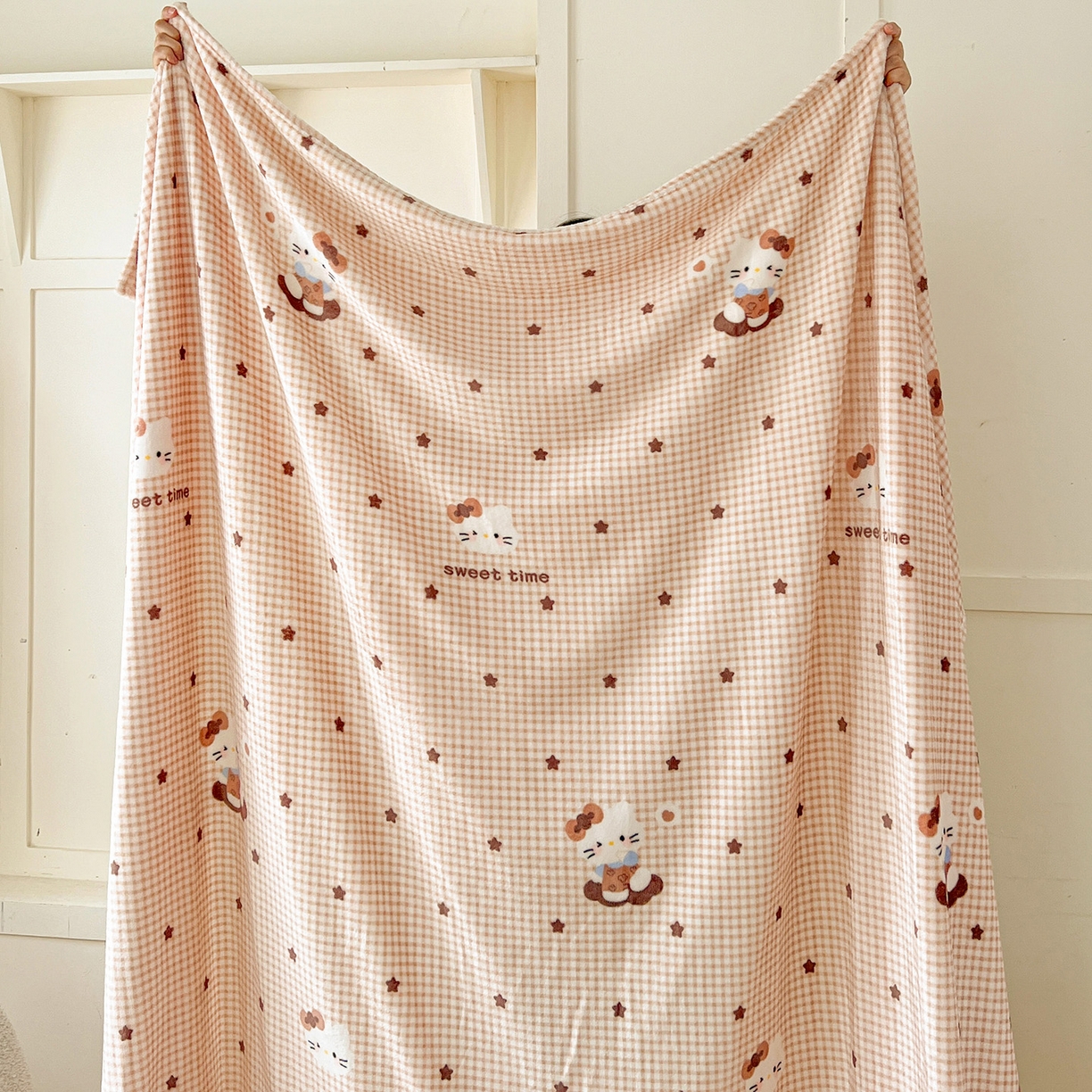 初念 2025新款四季款双面牛奶绒多功能毛毯 咖星小猫