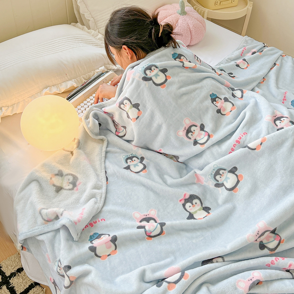 91家纺网 家纺一手货源 找家纺 （总）初念 2025新款四季款双面牛奶绒多功能毛毯