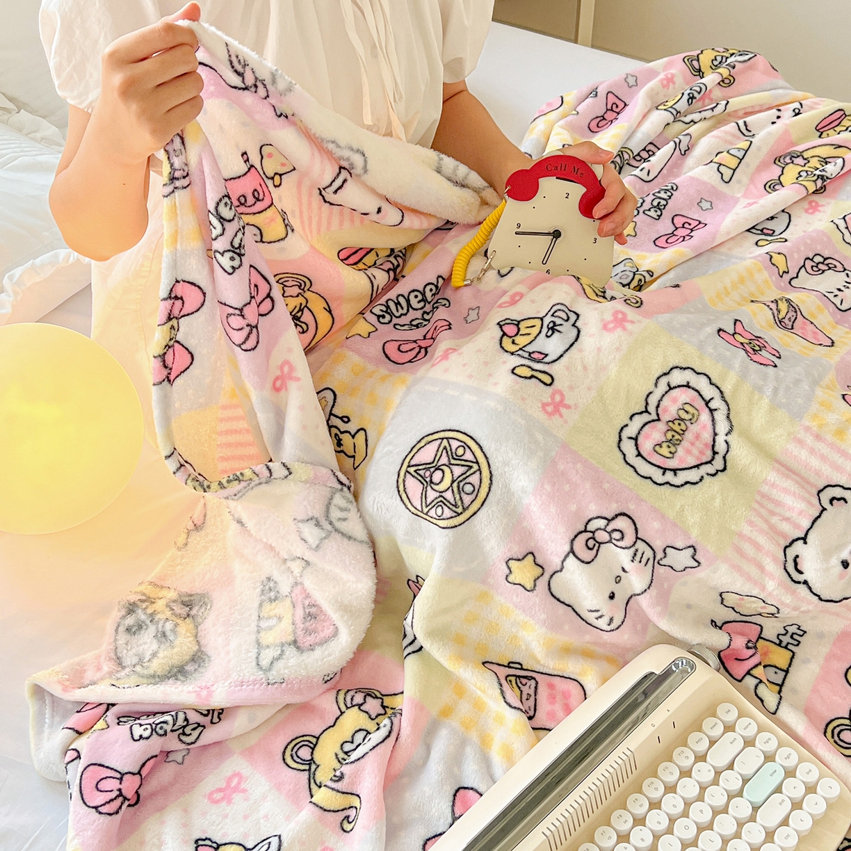 91家纺网 家纺一手货源 找家纺 初念 2025新款四季款双面牛奶绒多功能毛毯 少女战士