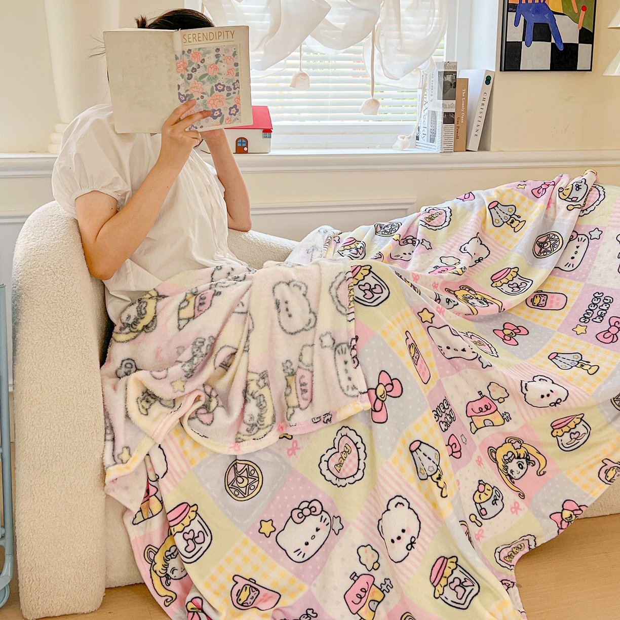 91家纺网 家纺一手货源 找家纺 初念 2025新款四季款双面牛奶绒多功能毛毯 少女战士