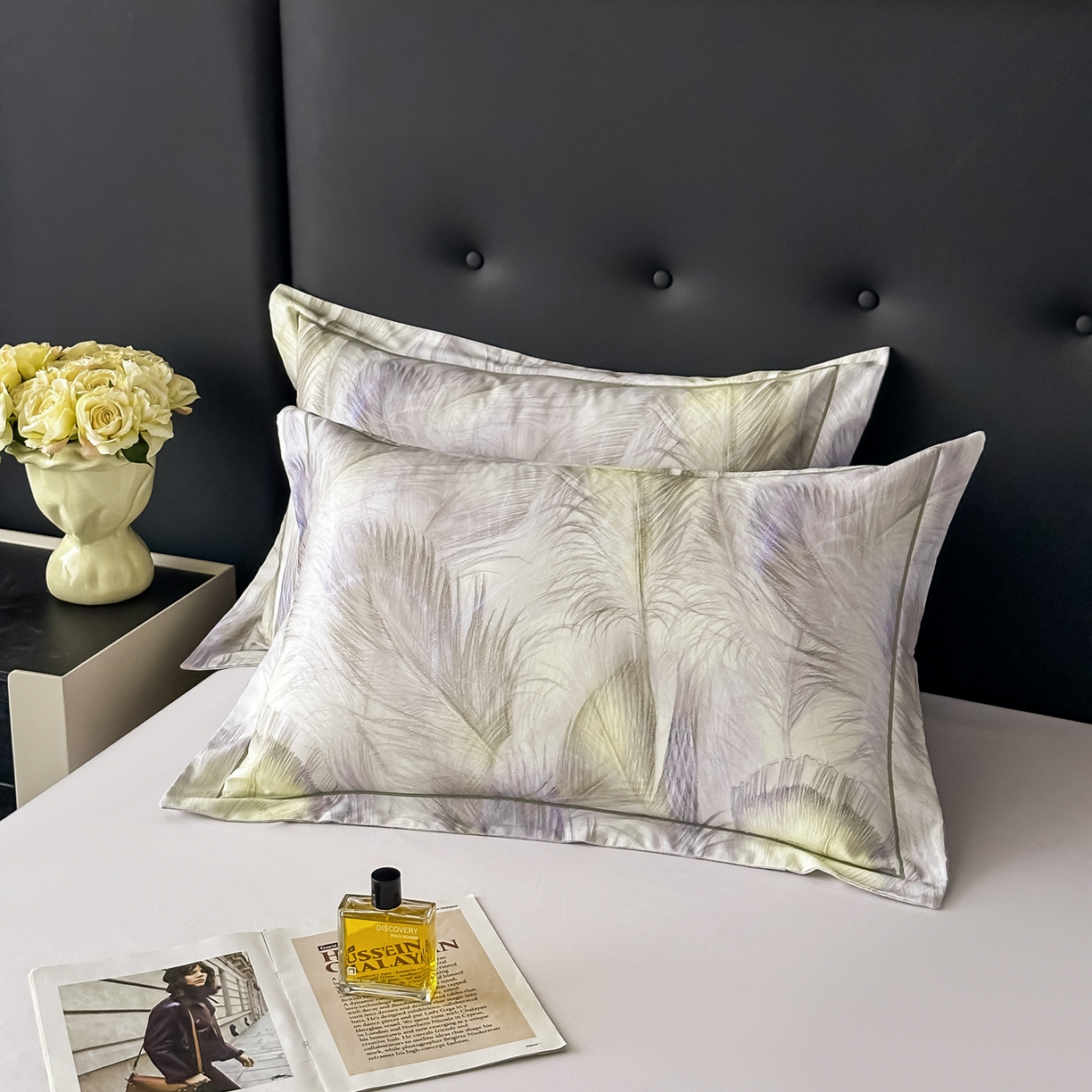 益利多 2025新款纯棉A类全棉枕套加厚磨毛印花两只装枕头套信封开口48x74/50x80 羽纱-浅绿