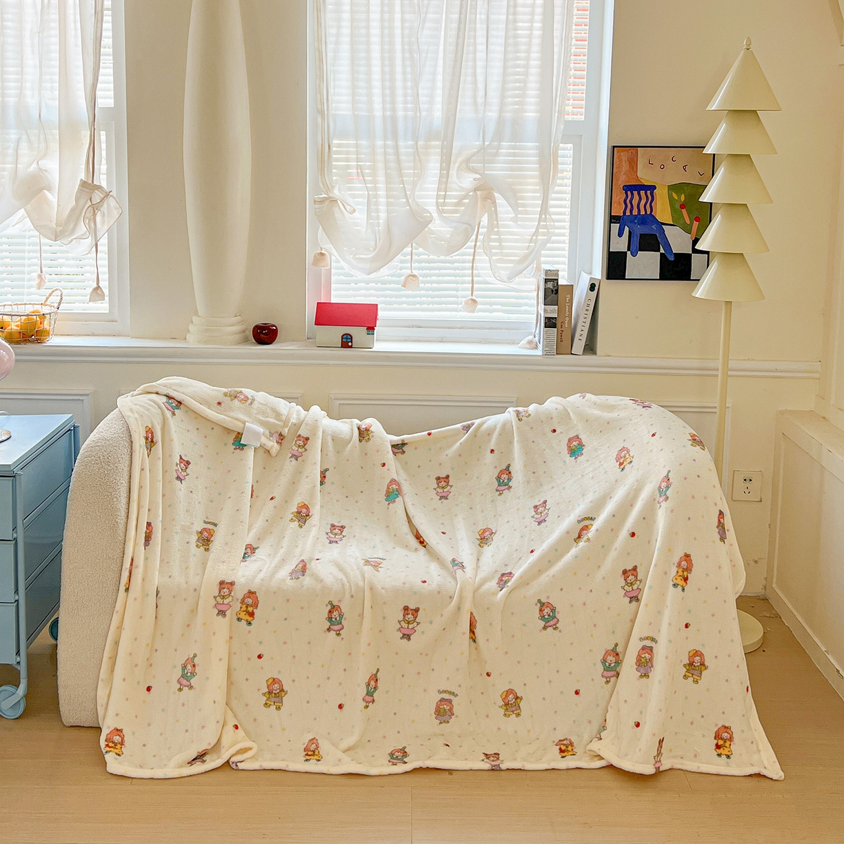 91家纺网 家纺一手货源 找家纺 初念 2025新款四季款双面牛奶绒多功能毛毯 萌萌女孩