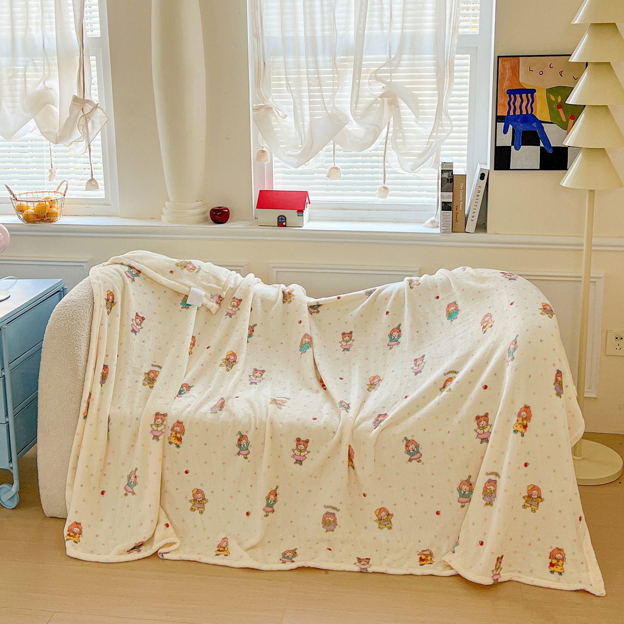 91家纺网 家纺一手货源 找家纺 初念 2025新款四季款双面牛奶绒多功能毛毯 萌萌女孩