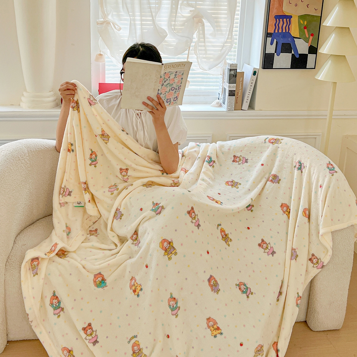 91家纺网 家纺一手货源 找家纺 初念 2025新款四季款双面牛奶绒多功能毛毯 萌萌女孩