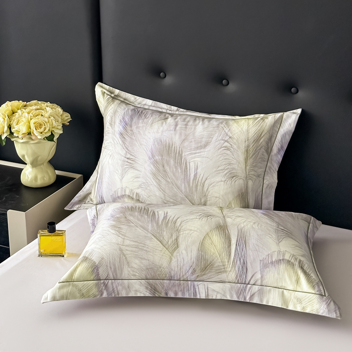 91家纺网 家纺一手货源 找家纺 益利多 2025新款纯棉A类全棉枕套加厚磨毛印花两只装枕头套信封开口48x74/50x80 羽纱-浅绿