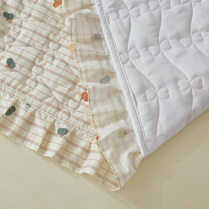 91家纺网 家纺一手货源 找家纺 益利多 2025新款130*70全棉斜纹夹棉绗缝小花边床盖纯棉加厚床盖三件套 橘络