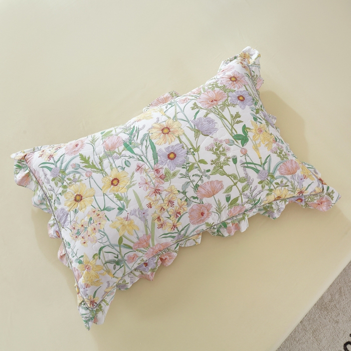 91家纺网 家纺一手货源 找家纺 益利多 2025新款130*70全棉斜纹夹棉绗缝小花边床盖纯棉加厚床盖三件套 清风佳人