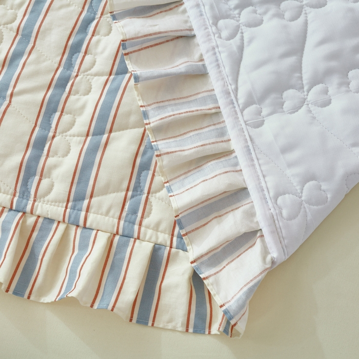 91家纺网 家纺一手货源 找家纺 益利多 2025新款130*70全棉斜纹夹棉绗缝小花边床盖纯棉加厚床盖三件套 简逸