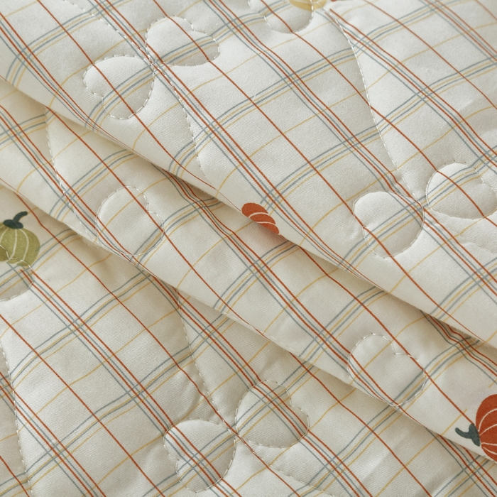 91家纺网 家纺一手货源 找家纺 益利多 2025新款130*70全棉斜纹夹棉绗缝小花边床盖纯棉加厚床盖三件套 橘络