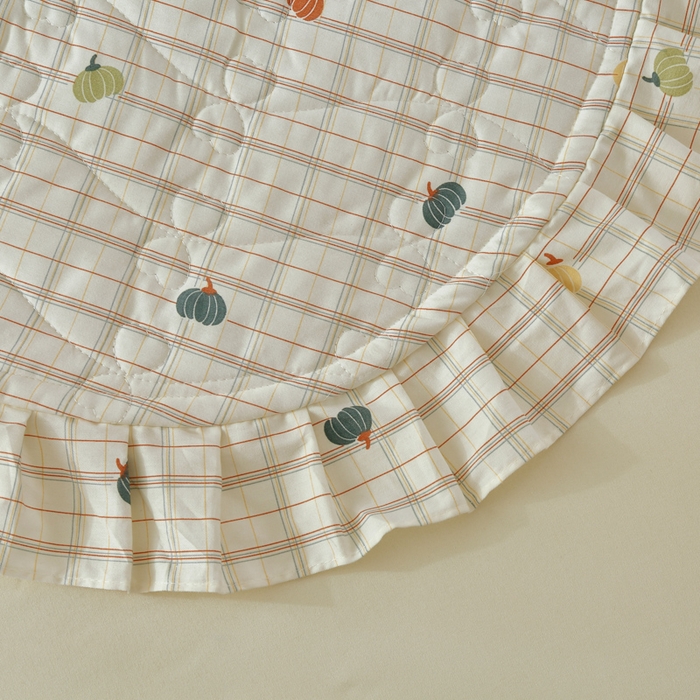 91家纺网 家纺一手货源 找家纺 益利多 2025新款130*70全棉斜纹夹棉绗缝小花边床盖纯棉加厚床盖三件套 橘络