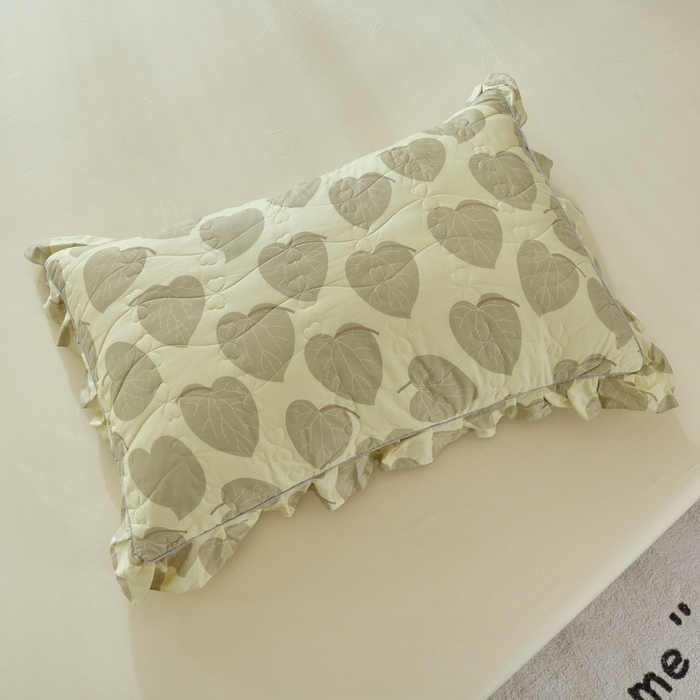 91家纺网 家纺一手货源 找家纺 益利多 2025新款130*70全棉斜纹夹棉绗缝小花边床盖纯棉加厚床盖三件套 青枝绿叶