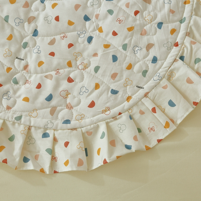 91家纺网 家纺一手货源 找家纺 益利多 2025新款130*70全棉斜纹夹棉绗缝小花边床盖纯棉加厚床盖三件套 欢乐派