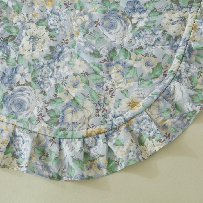 91家纺网 家纺一手货源 找家纺 益利多 2025新款130*70全棉斜纹夹棉绗缝小花边床盖纯棉加厚床盖三件套 薄荷微风