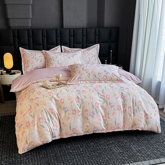 91家纺网 家纺一手货源 找家纺 金盛纺 2025新款全棉纯棉加厚磨毛印花四件套 春光郁金