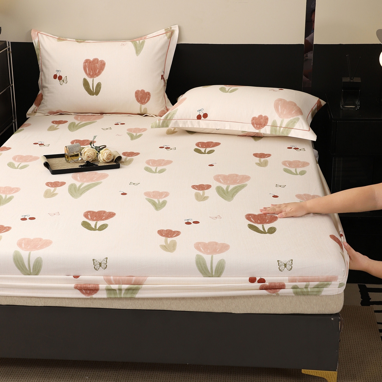 91家纺网 家纺一手货源 找家纺 金盛纺 2025新款全棉纯棉加厚磨毛印花单品床笠 床笠单件 蝴蝶千颂