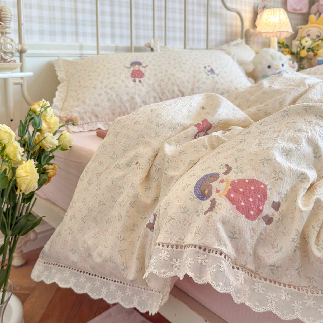 初念 2025新款1云感双层纱四件套-梦华 梦华-花丛女孩