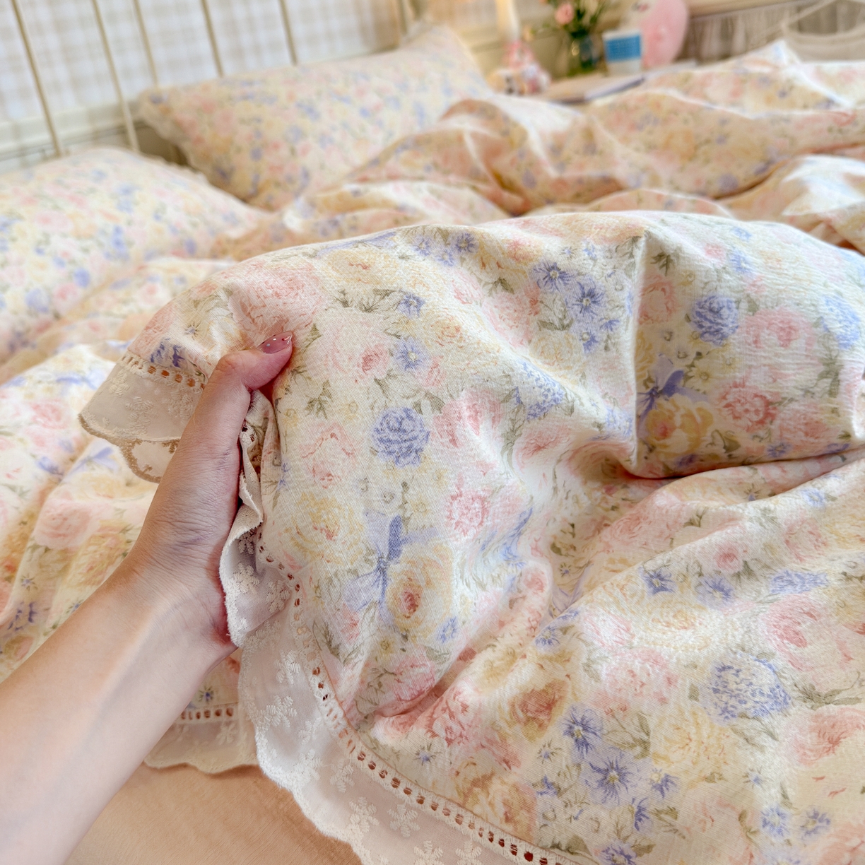 91家纺网 家纺一手货源 找家纺 初念 2025新款1云感双层纱四件套-梦华 梦华-虞美人的诗