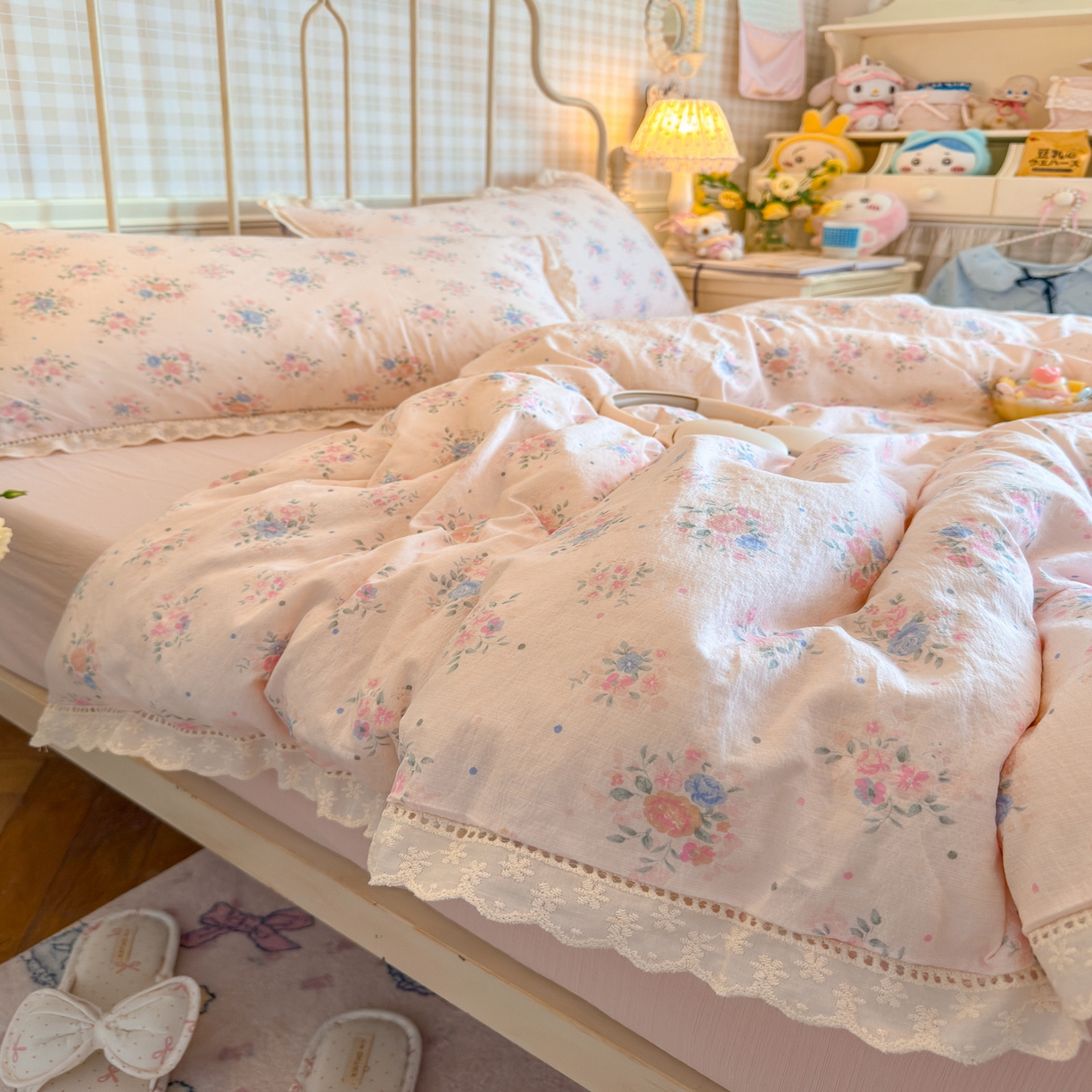 91家纺网 家纺一手货源 找家纺 初念 2025新款1云感双层纱四件套-梦华 梦华-芊芊花海