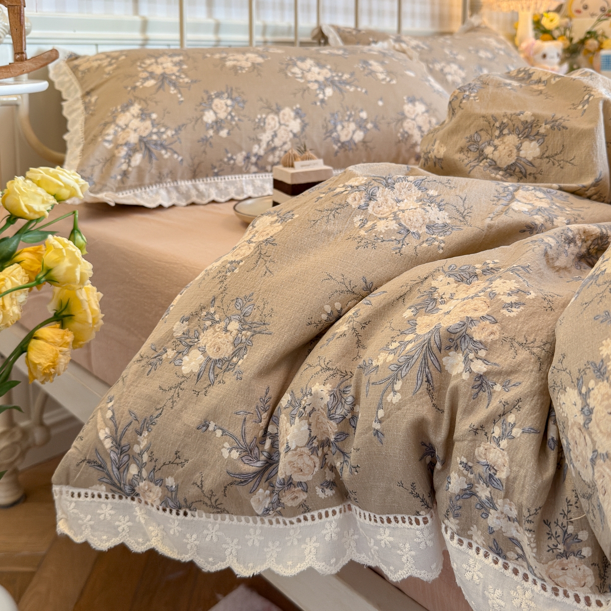 91家纺网 家纺一手货源 找家纺 初念 2025新款1云感双层纱四件套-梦华 梦华-雨眠岛屿