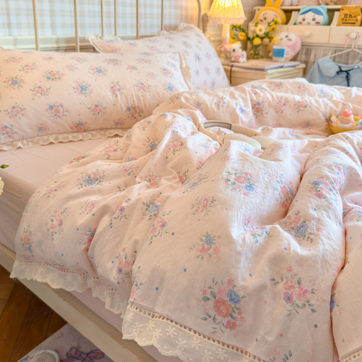 91家纺网 家纺一手货源 找家纺 初念 2025新款1云感双层纱四件套-梦华 梦华-芊芊花海