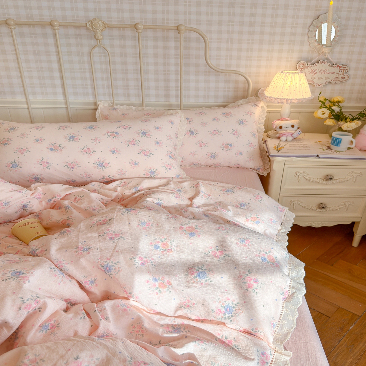 91家纺网 家纺一手货源 找家纺 初念 2025新款1云感双层纱四件套-梦华 梦华-芊芊花海