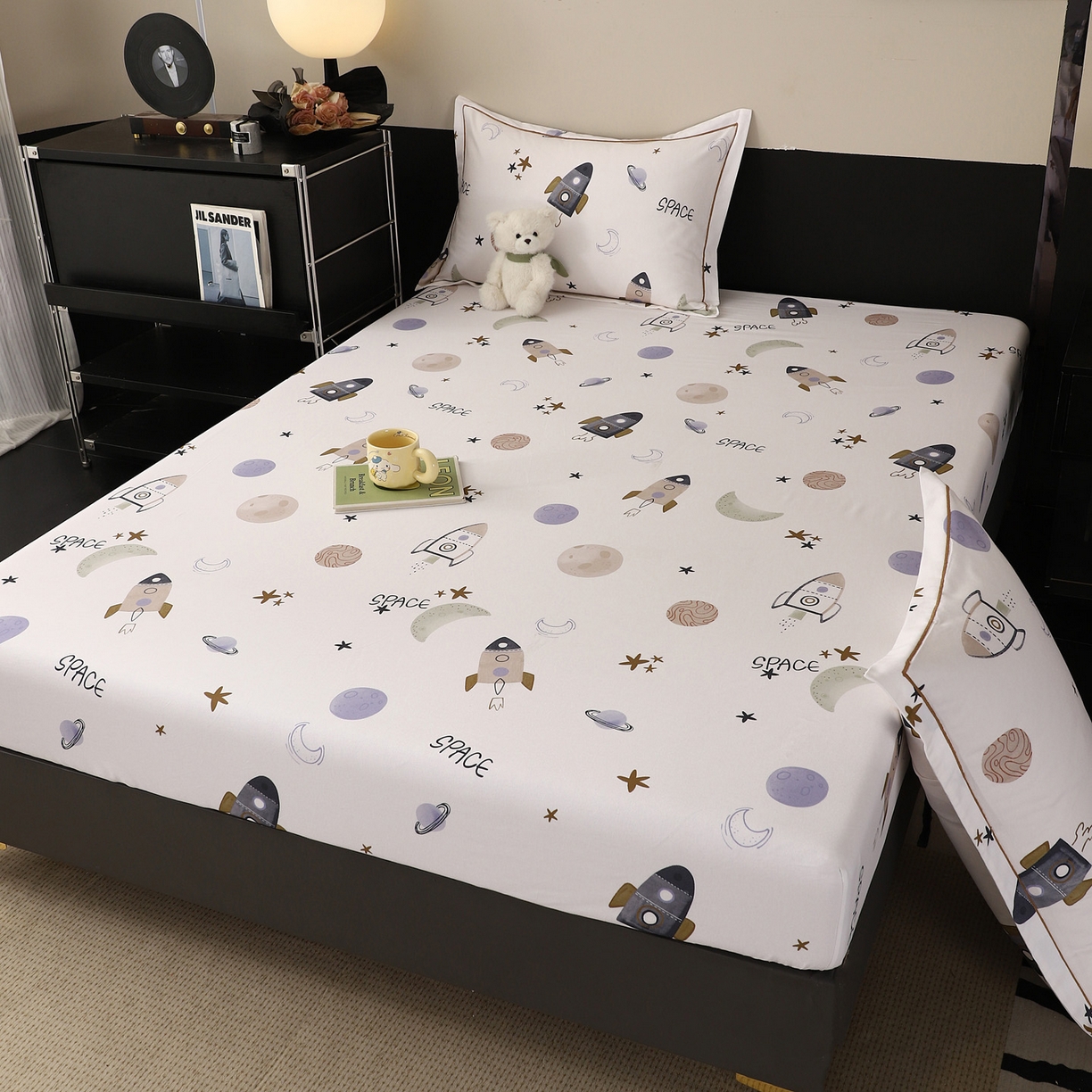 91家纺网 家纺一手货源 找家纺 金盛纺 2025新款全棉纯棉加厚磨毛印花单品床笠 床笠单件 太空漫步