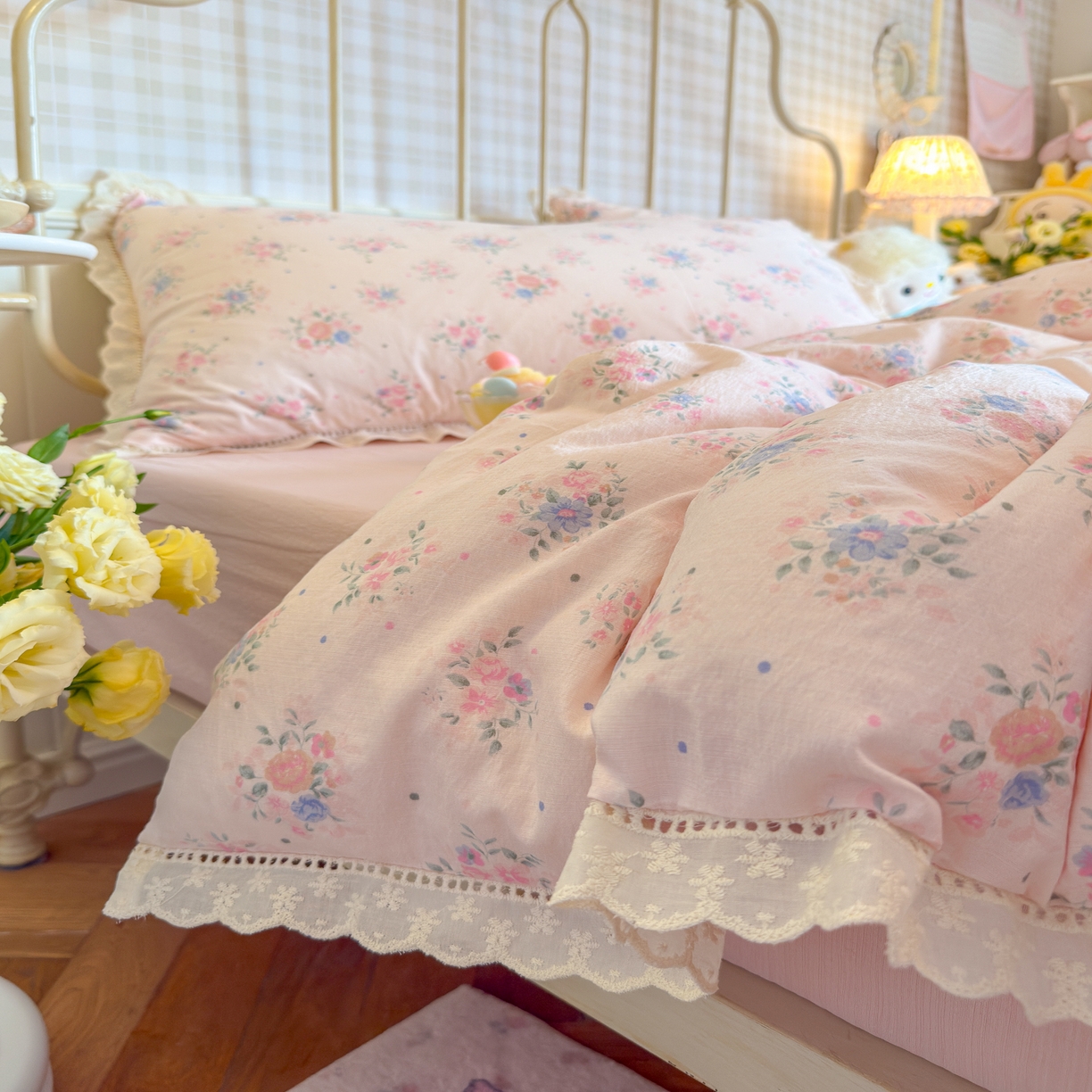 91家纺网 家纺一手货源 找家纺 初念 2025新款1云感双层纱四件套-梦华 梦华-芊芊花海